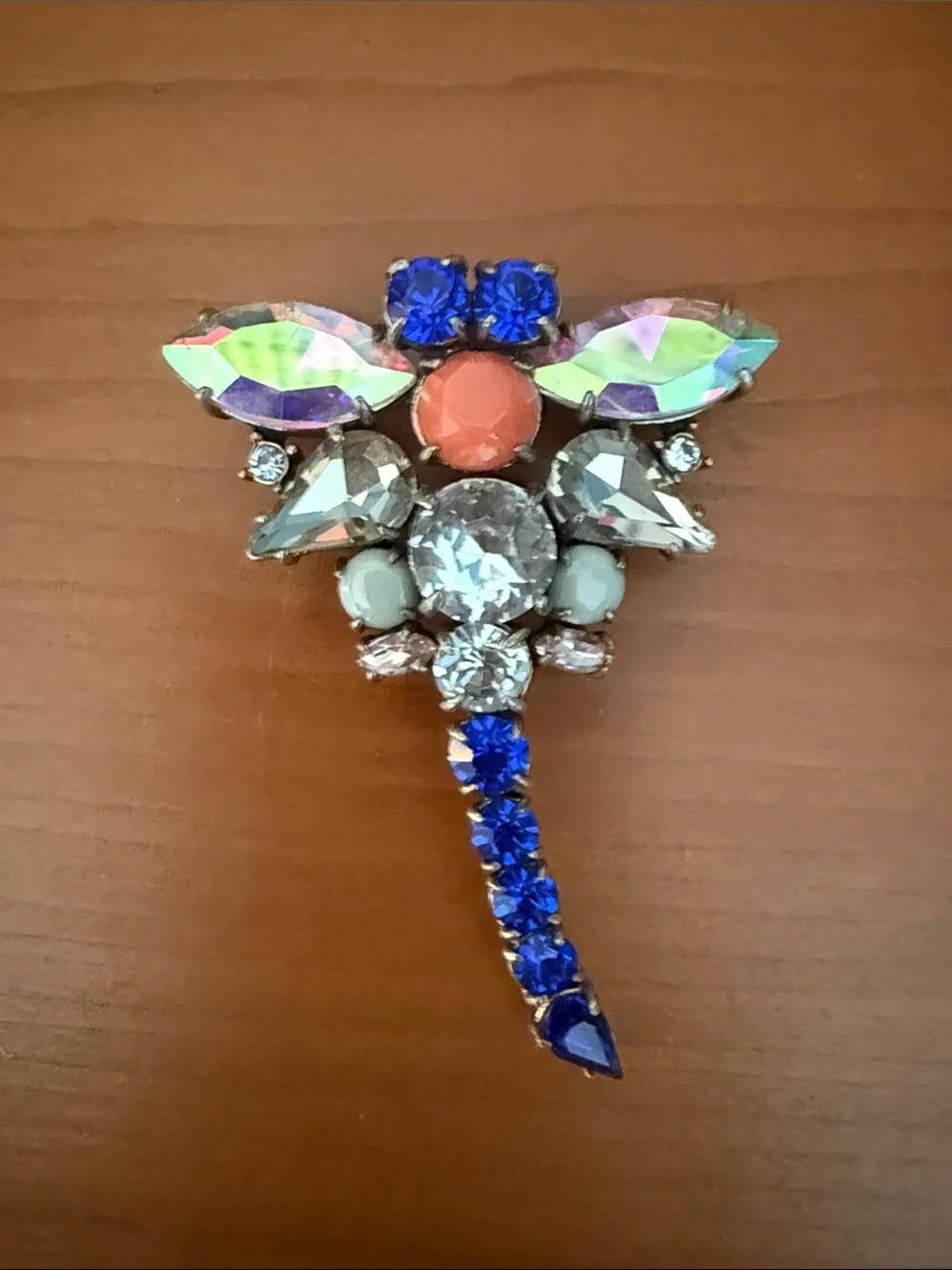 Banana Republic Multicolor Crystal Dragonfly Brooch with Blue and Coral Accents